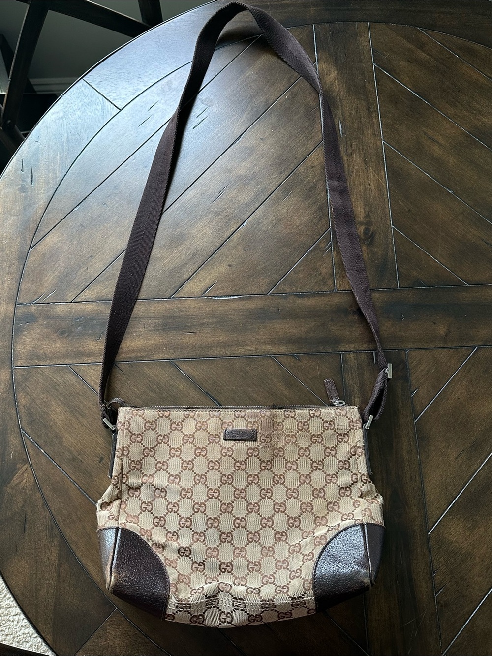 Gucci Beige and Brown GG Canvas Crossbody Shoulder Bag